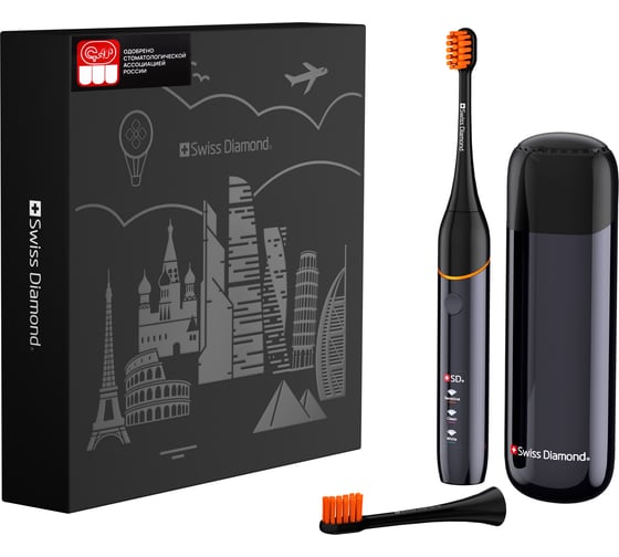 Изображение товара Звуковая зубная тревел-щетка Swiss Diamond 3 режима, цвет темно-синий SD-STB33801BL