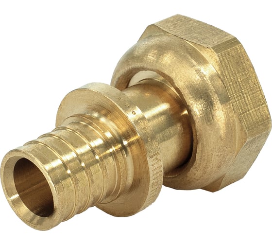 Изображение товара Муфта аксиальная комбинированная Millennium с накидной гайкой 16×2,2 мм – 3/4" для труб из сшитого полиэтилена PEX-A / PEX-B — латунный фитинг для систем водоснабжения и отопления MSPN1634