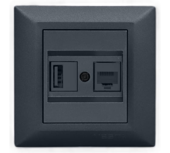 Изображение товара Розетка Metronex Electric Roma Grafit для USB + сетевого кабеля LAN FRZ00050204GRA
