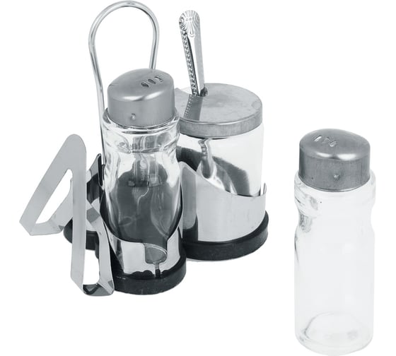 Изображение товара Набор для соли, перца и горчицы с салфетницей VETTA Комфорт, высота 13 см, нержавеющая сталь, стекло 828-007