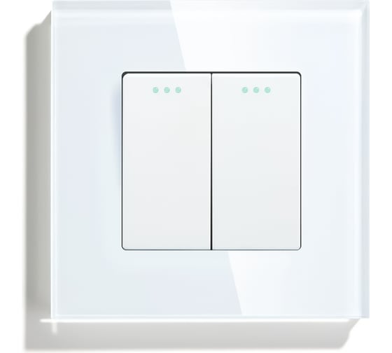Изображение товара Выключатель Vell белый, двухклавишный, 1 пост, стеклянная рамка 1369723