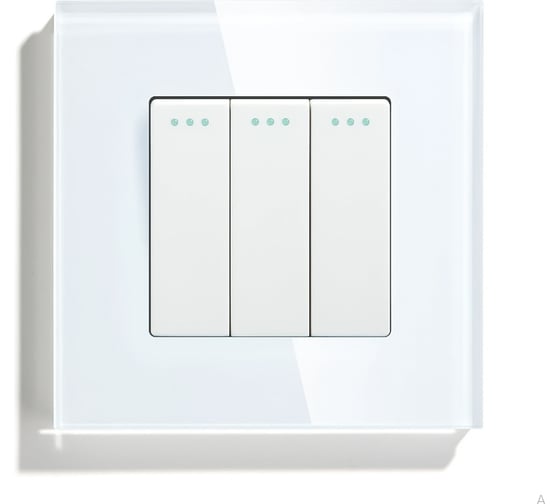 Изображение товара Выключатель Vell белый, трехклавишный, 1 пост, стеклянная рамка 1369736