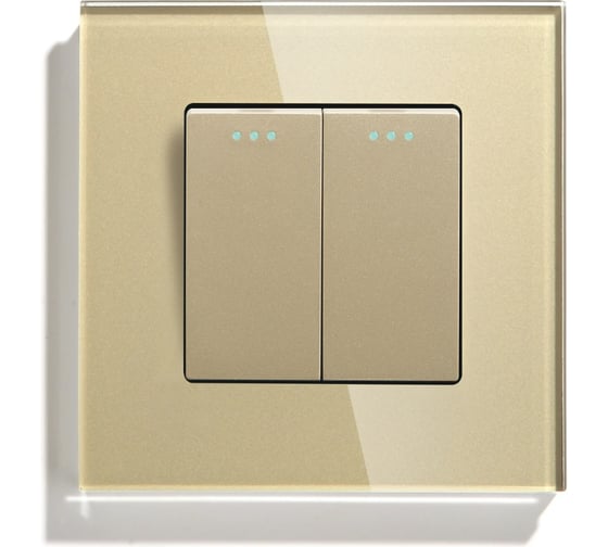 Изображение товара Выключатель Vell золотой, двухклавишный, 1 пост, стеклянная рамка 1369734