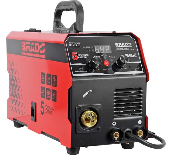 Изображение товара Полуавтомат сварочный BRADO MIG/MMA-250L-10 250А, микропроцессор, MIG/FLUX/MMA/TIG, еврорукав 3 м 00-00023948