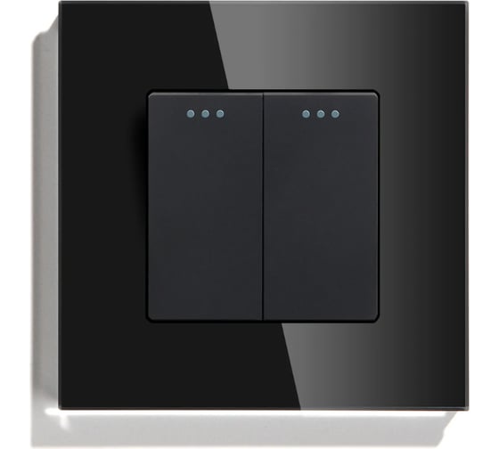 Изображение товара Выключатель Vell черный, двухклавишный, 1 пост, стеклянная рамка 1369733