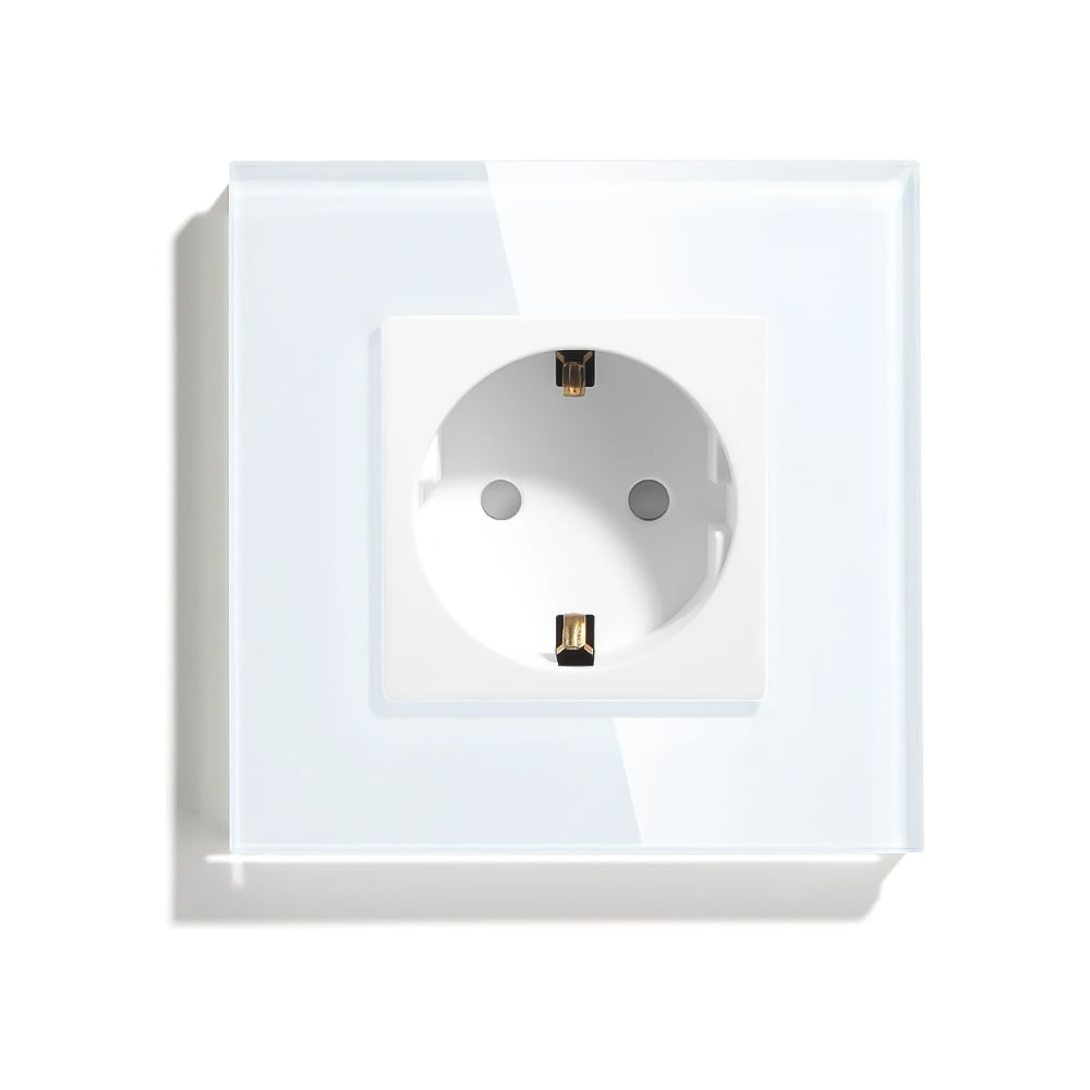 Изображение товара Розетка Vell белая электрическая с заземлением стеклянная конструкция