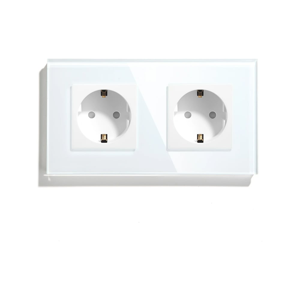 Изображение товара Розетка электрическая Vell белая 2 поста стеклянная рамка IP20