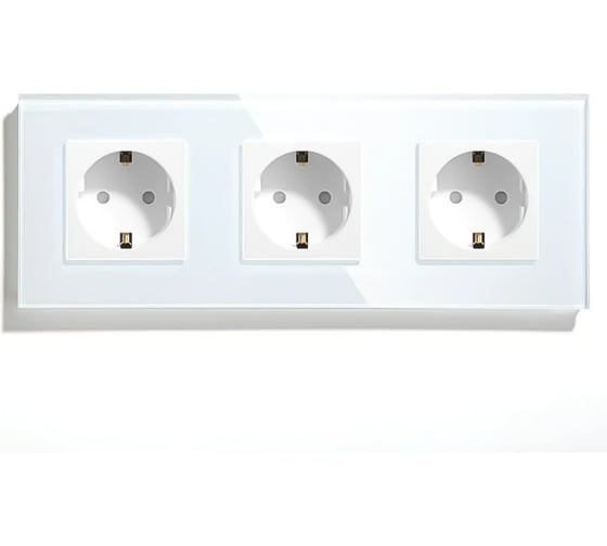 Изображение товара Розетка Vell белая, электрическая, 3 поста, стеклянная рамка 1369748