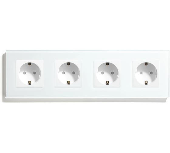 Изображение товара Розетка Vell белая, электрическая, 4 поста, стеклянная рамка 1369752