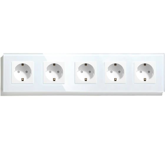 Изображение товара Розетка Vell белая, электрическая, 5 постов, стеклянная рамка 1369756
