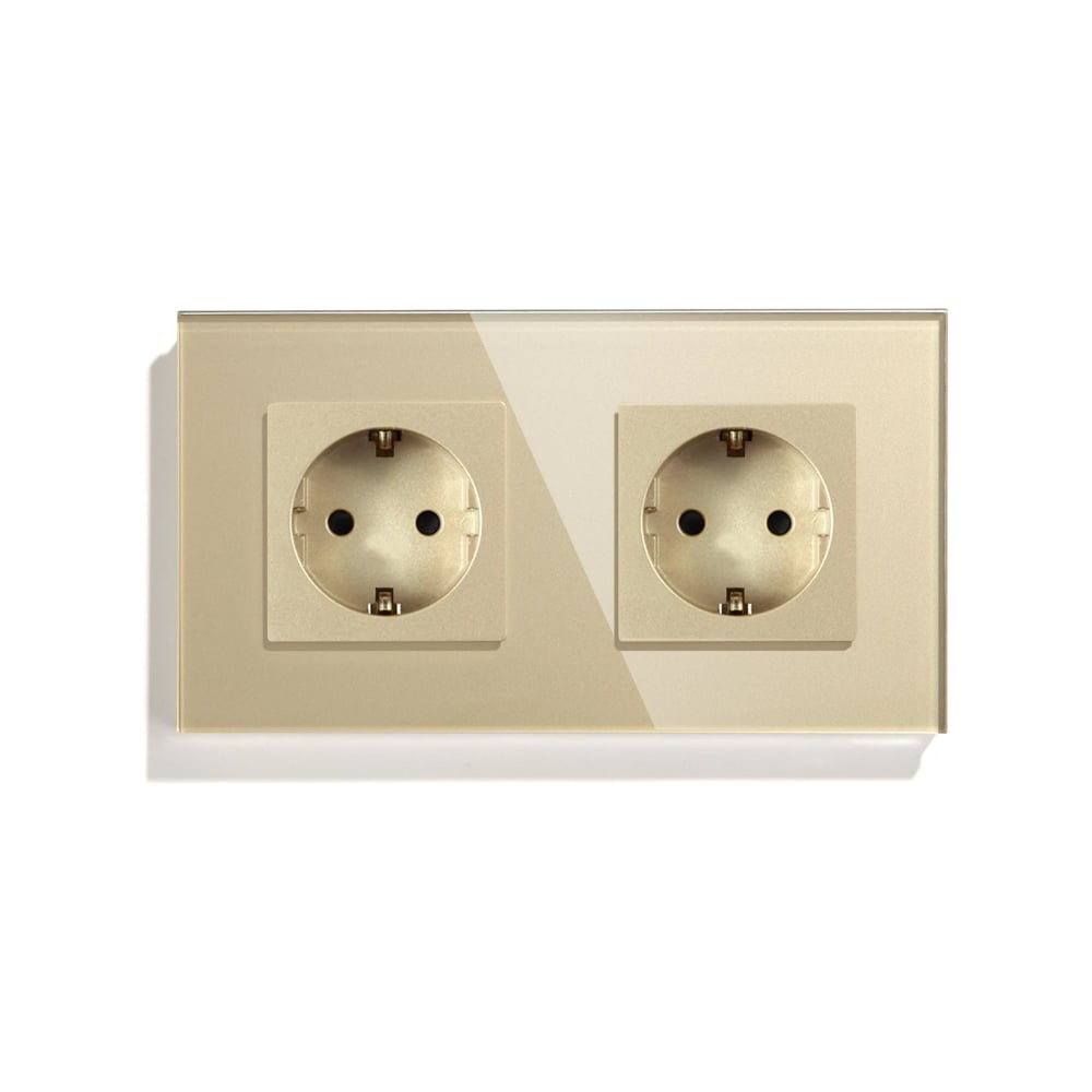 Изображение товара Электрическая розетка Vell золотая 2 поста стеклянная рамка IP20