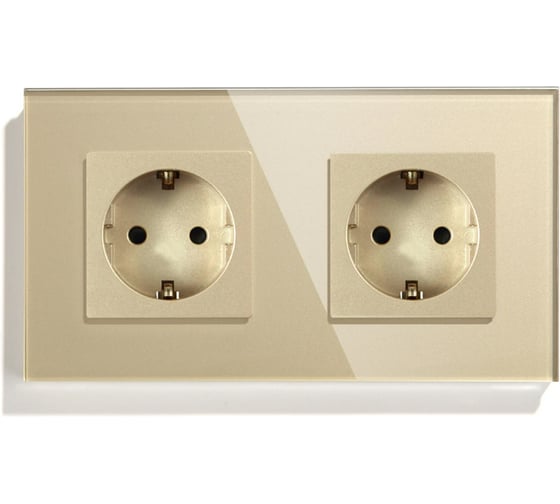 Изображение товара Розетка Vell золотая, электрическая, 2 поста, стеклянная рамка 1369746