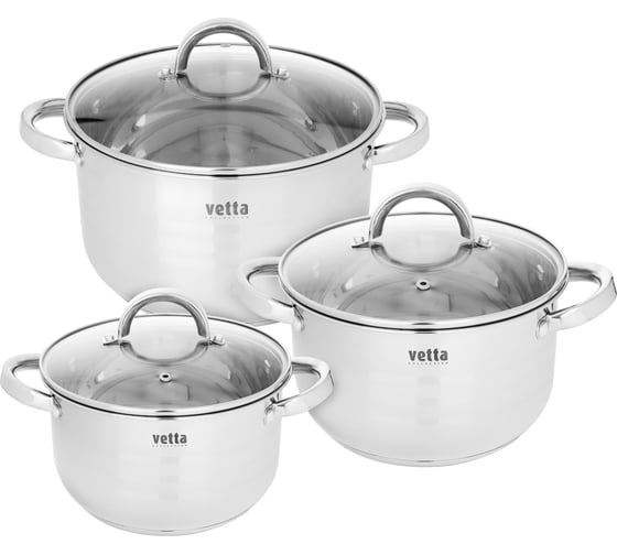 Изображение товара Набор кастрюль VETTA Фултон 6 предметов, 2.9 л+4 л+5.4 л, со стеклянной крышкой 822-116