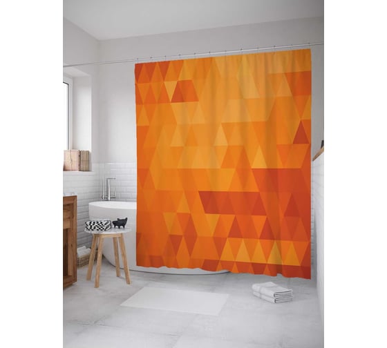 Изображение товара Штора (занавеска) для ванной JoyArty "Геометрические узоры" из сатена, 180х200 см с крючками, sc_13496