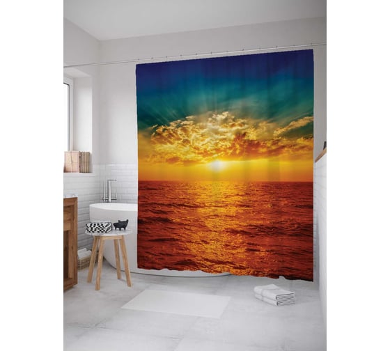 Изображение товара Штора (занавеска) для ванной JoyArty "Солнце греет душу" из сатена, 180х200 см с крючками, sc_15031