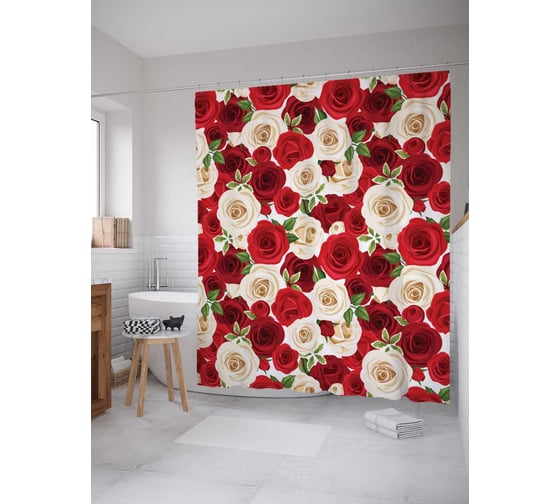 Изображение товара Штора (занавеска) для ванной JoyArty "Галактика роз" из сатена, 180х200 см с крючками, sc_10581
