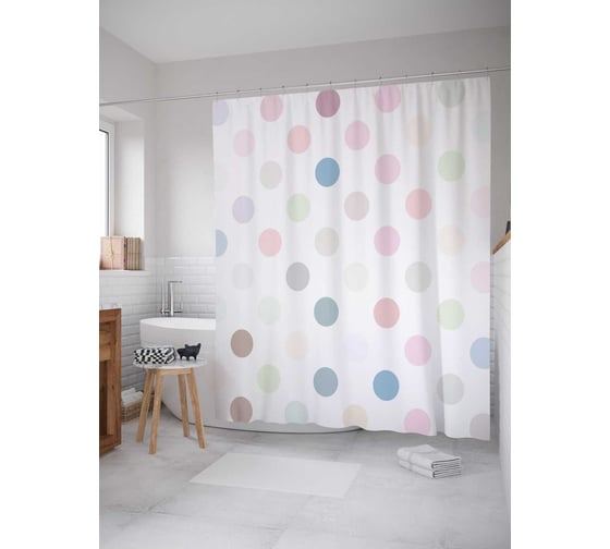 Изображение товара Штора (занавеска) для ванной JoyArty "Падающие шары" из сатена, 180х200 см с крючками, sc_16398