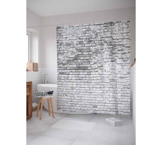 Изображение товара Штора (занавеска) для ванной JoyArty "Старые кирпичи" из сатена, 180х200 см с крючками, sc_19764