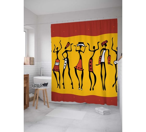 Изображение товара Штора (занавеска) для ванной JoyArty "Африканское веселье" из сатена, 180х200 см с крючками, sc_16827