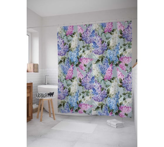 Изображение товара Штора (занавеска) для ванной JoyArty "Любовная весна" из сатена, 180х200 см с крючками, sc_22255