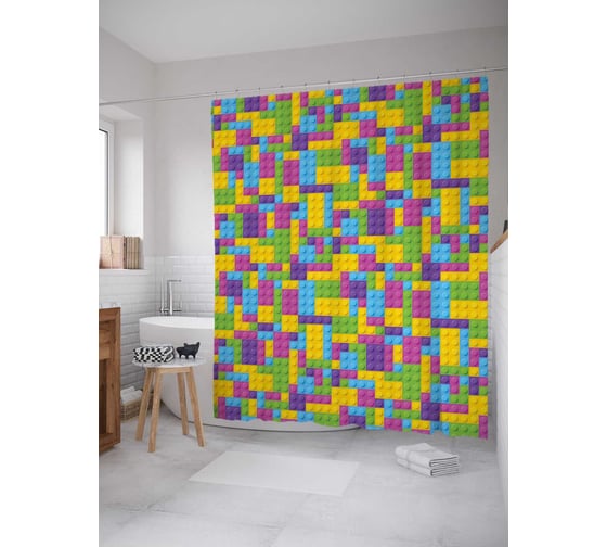 Изображение товара Штора (занавеска) для ванной JoyArty "Красочное лего" из сатена, 180х200 см с крючками, sc_17962