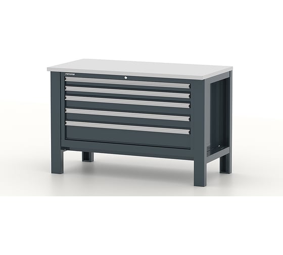 Изображение товара ВерстакFerrum Premium1310x650x850h мм, столешница оцинкованная фанера, тумба 5 ящ. 11.319-7016/7016
