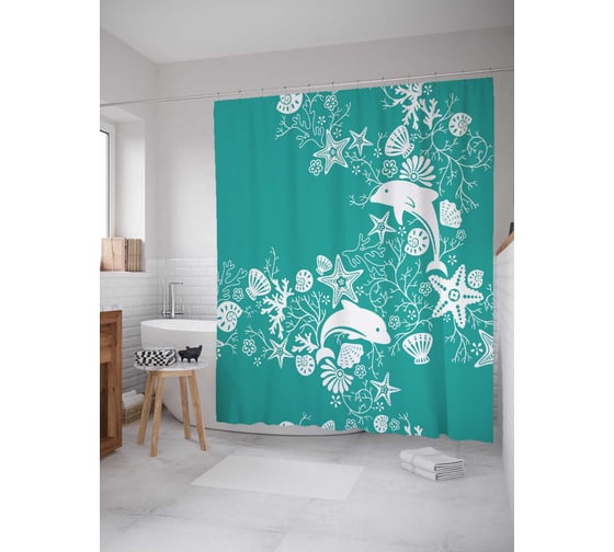Изображение товара Штора (занавеска) для ванной JoyArty "Вихрь на морском дне" из сатена, 180х200 см с крючками, sc_11852