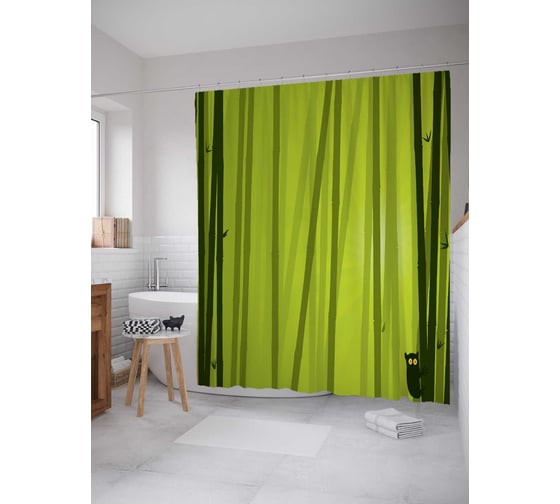 Изображение товара Штора (занавеска) для ванной JoyArty "Бамбуковая завеса" из сатена, 180х200 см с крючками, sc_12185