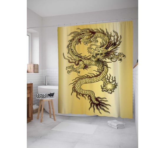 Изображение товара Штора (занавеска) для ванной JoyArty "Яростный дракон" из сатена, 180х200 см с крючками, sc_17911