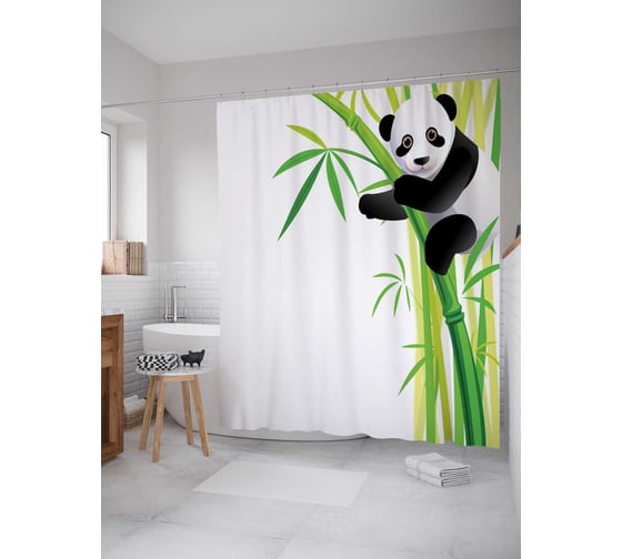 Изображение товара Штора (занавеска) для ванной JoyArty "Панда проголодалась" из сатена, 180х200 см с крючками, sc_17661
