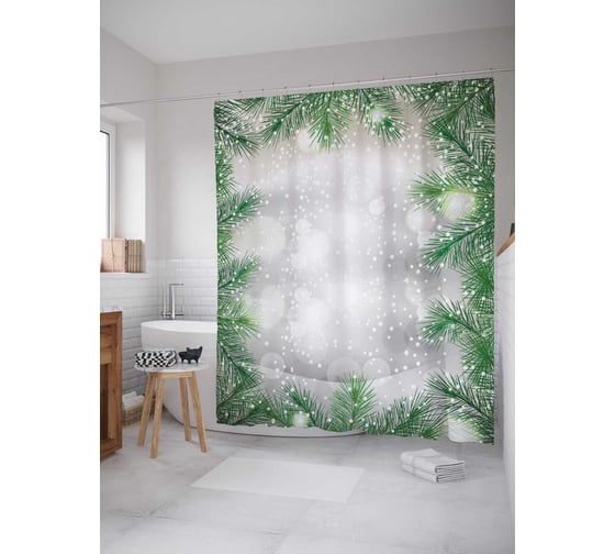 Изображение товара Штора (занавеска) для ванной JoyArty "Ель вокруг" из сатена, 180х200 см sc_378746