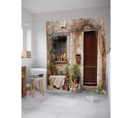 Изображение товара Штора (занавеска) для ванной JoyArty "Старинная дверь" из сатена, 180х200 см с крючками, sc_18000