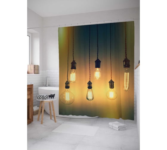 Изображение товара Штора (занавеска) для ванной JoyArty "Горящие лампочки" из сатена, 180х200 см с крючками, sc_15803