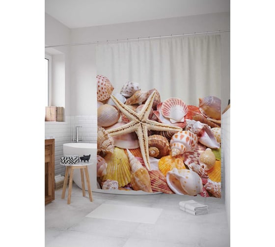Изображение товара Штора (занавеска) для ванной JoyArty "Морская коллекция" из сатена, 180х200 см с крючками, sc_11820