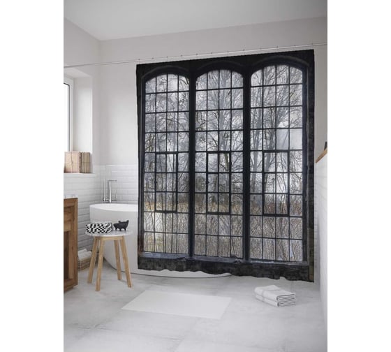 Изображение товара Штора (занавеска) для ванной JoyArty "Вид из окна" из сатена, 180х200 см с крючками, sc_10941