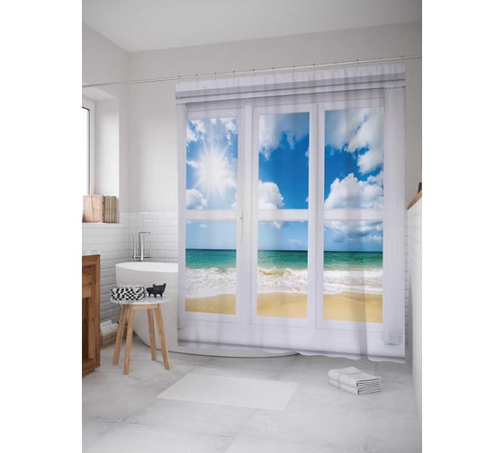 Изображение товара Штора (занавеска) для ванной JoyArty "Волны за окном" из сатена, 180х200 см с крючками, sc_11841