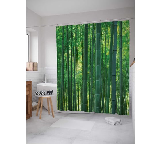 Изображение товара Штора (занавеска) для ванной JoyArty "Лесной бамбук" из сатена, 180х200 см с крючками, sc_15774
