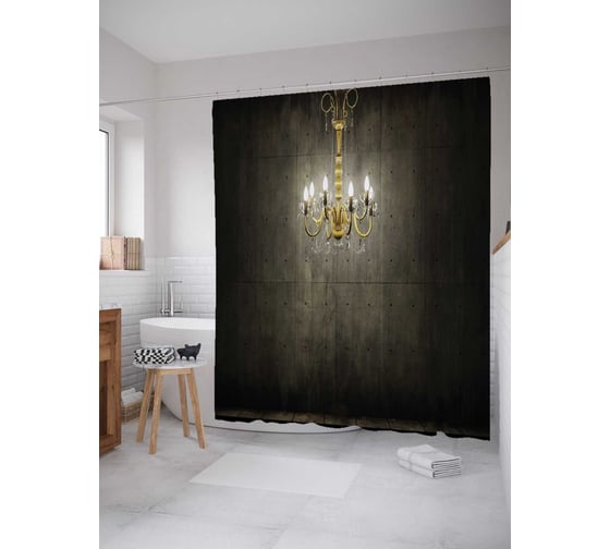 Изображение товара Штора (занавеска) для ванной JoyArty "Золотая люстра" из сатена, 180х200 см с крючками, sc_17684