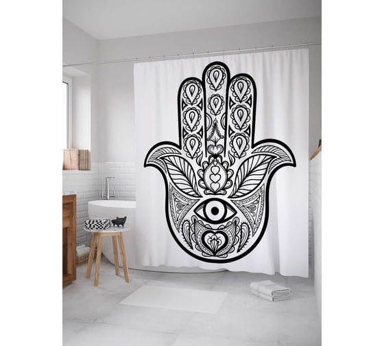 Изображение товара Штора (занавеска) для ванной JoyArty "Цветочный глаз" из сатена, 180х200 см с крючками, sc_16088