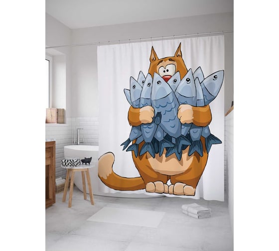 Изображение товара Штора (занавеска) для ванной JoyArty "Кошачий букет" из сатена, 180х200 см с крючками, sc_15553