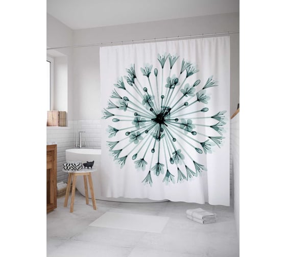 Изображение товара Штора (занавеска) для ванной JoyArty "Летающий одуванчик" из сатена, 180х200 см с крючками, sc_14443