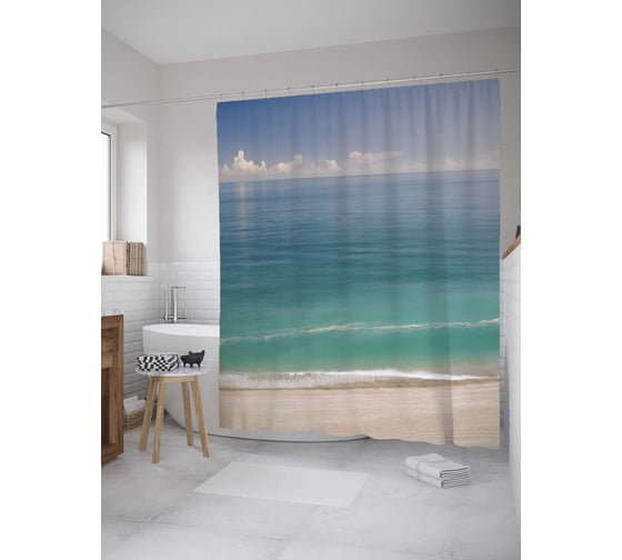 Изображение товара Штора (занавеска) для ванной JoyArty "Морские облака" из сатена, 180х200 см с крючками, sc_10218