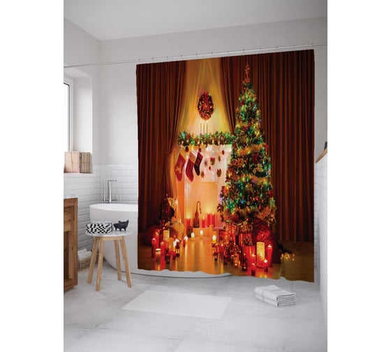 Изображение товара Штора (занавеска) для ванной JoyArty "Праздничный уют" из сатена, 180х200 см с крючками, sc_20077