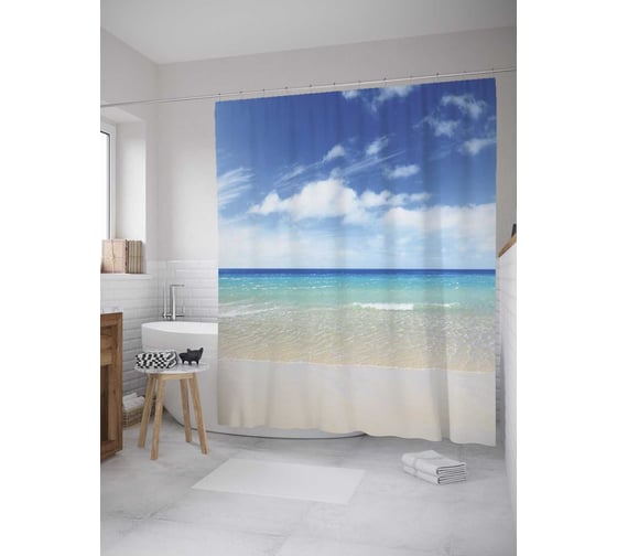 Изображение товара Штора (занавеска) для ванной JoyArty "Пляжные красоты" из сатена, 180х200 см с крючками, sc_10214