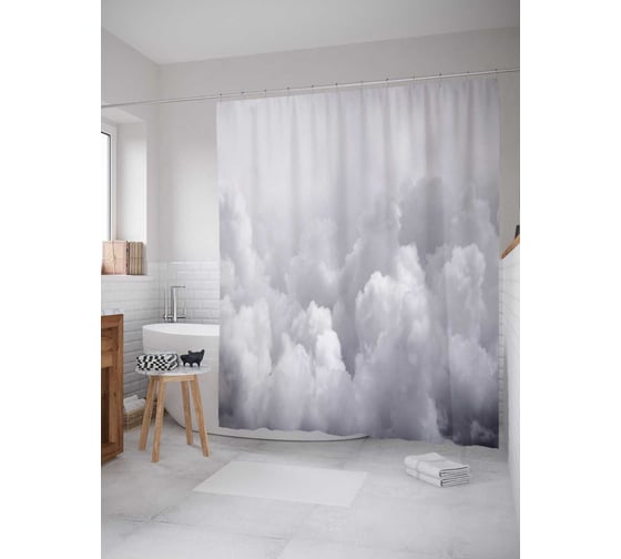 Изображение товара Штора (занавеска) для ванной JoyArty "Светлая облачность" из сатена, 180х200 см с крючками, sc_13558