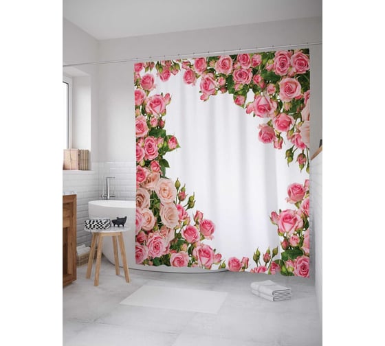 Изображение товара Штора (занавеска) для ванной JoyArty "Тоннель из роз" из сатена, 180х200 см с крючками, sc_10583