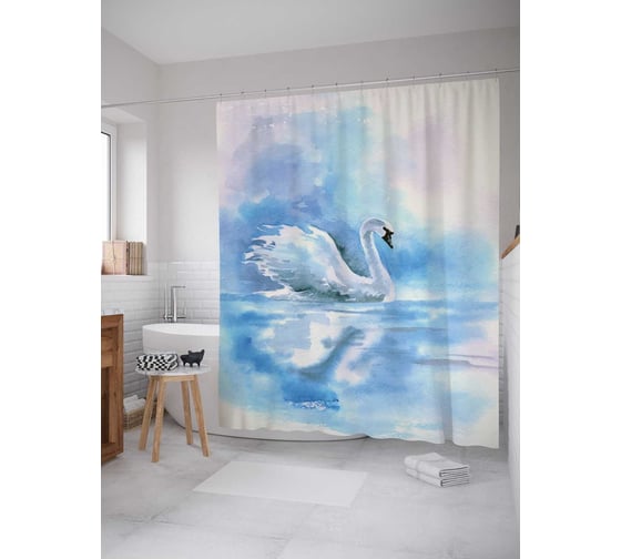 Изображение товара Штора (занавеска) для ванной JoyArty "Лебединая красота" из сатена, 180х200 см с крючками, sc_19058