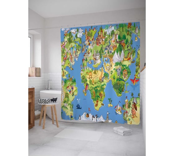 Изображение товара Штора (занавеска) для ванной JoyArty "Карта познания" из сатена, 180х200 см sc_244935