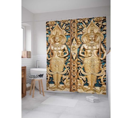 Изображение товара Штора (занавеска) для ванной JoyArty "Близнецы спокойствия" из сатена, 180х200 см с крючками, sc_11649