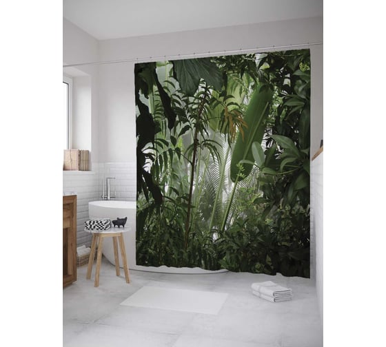 Изображение товара Штора (занавеска) для ванной JoyArty "Заросли в джунглях" из сатена, 180х200 см с крючками, sc_11422
